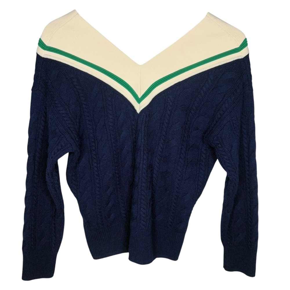 Sandro Guilhem cable knit sweater anchor navy blue green size 0 wool cashmere - Picture 3 of 8
